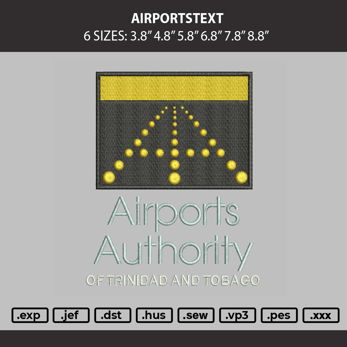 Airportstext Embroidery Machine Design File 6 sizes