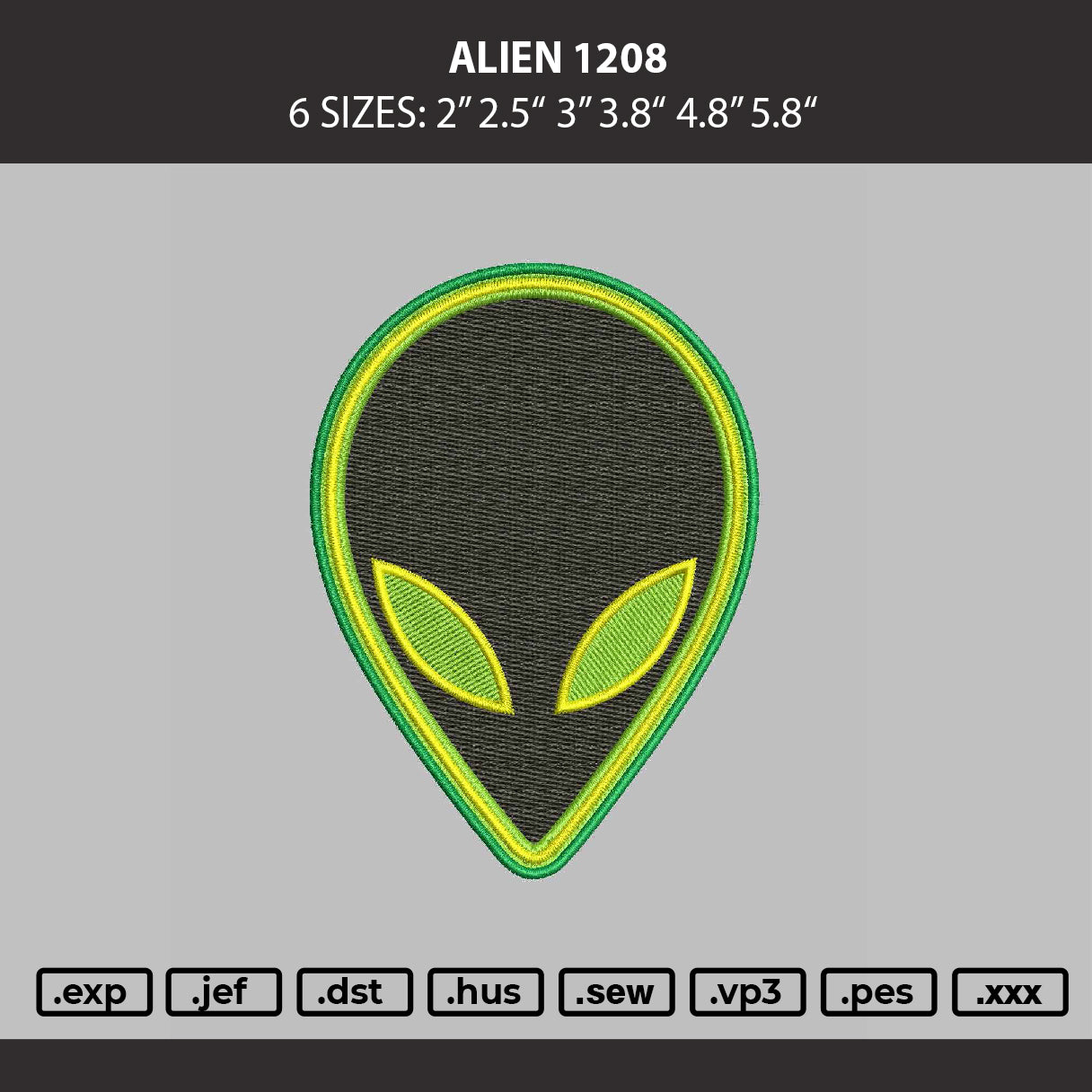 Alien 1208 Embroidery Machine Design File 6 sizes