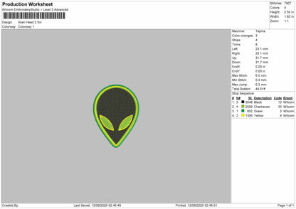 Alien 1208 Embroidery Machine Design File 6 sizes