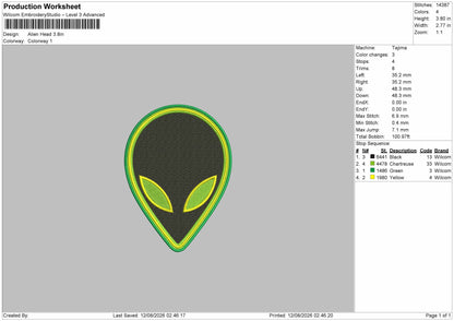 Alien 1208 Embroidery Machine Design File 6 sizes