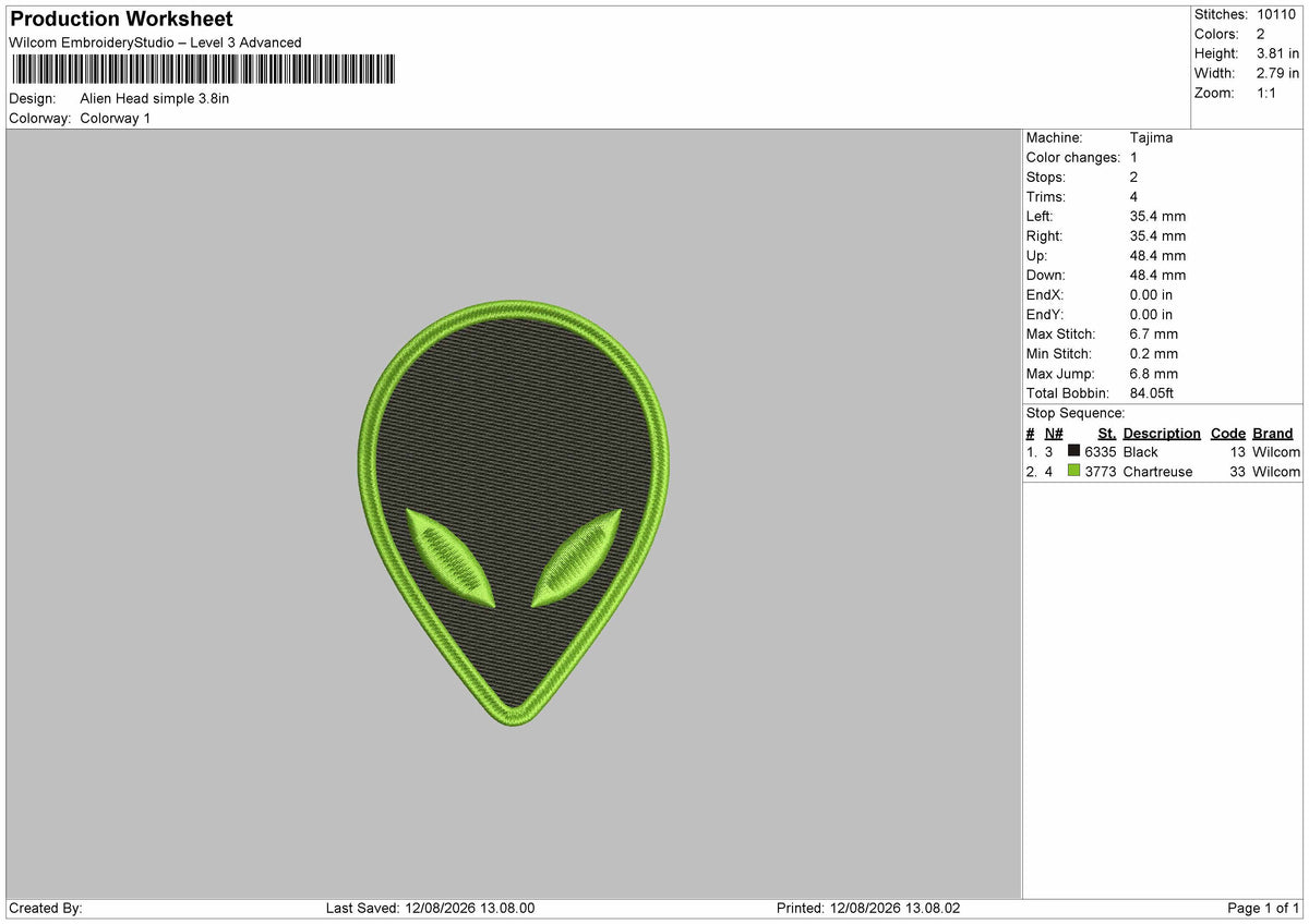Alien 1208b Embroidery Machine Design File 6 sizes