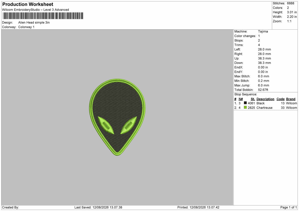 Alien 1208b Embroidery Machine Design File 6 sizes