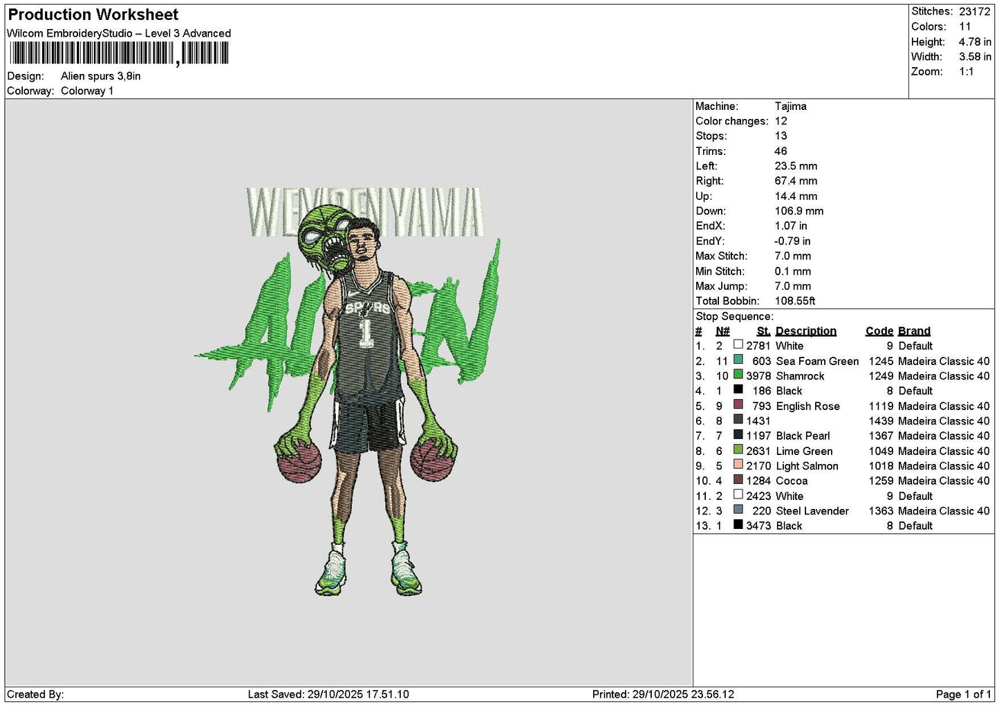 Alien2910 Embroidery File 6 sizes