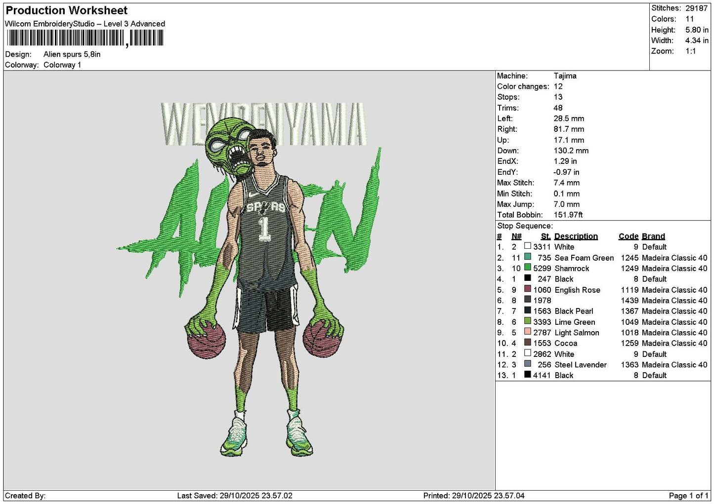 Alien2910 Embroidery File 6 sizes