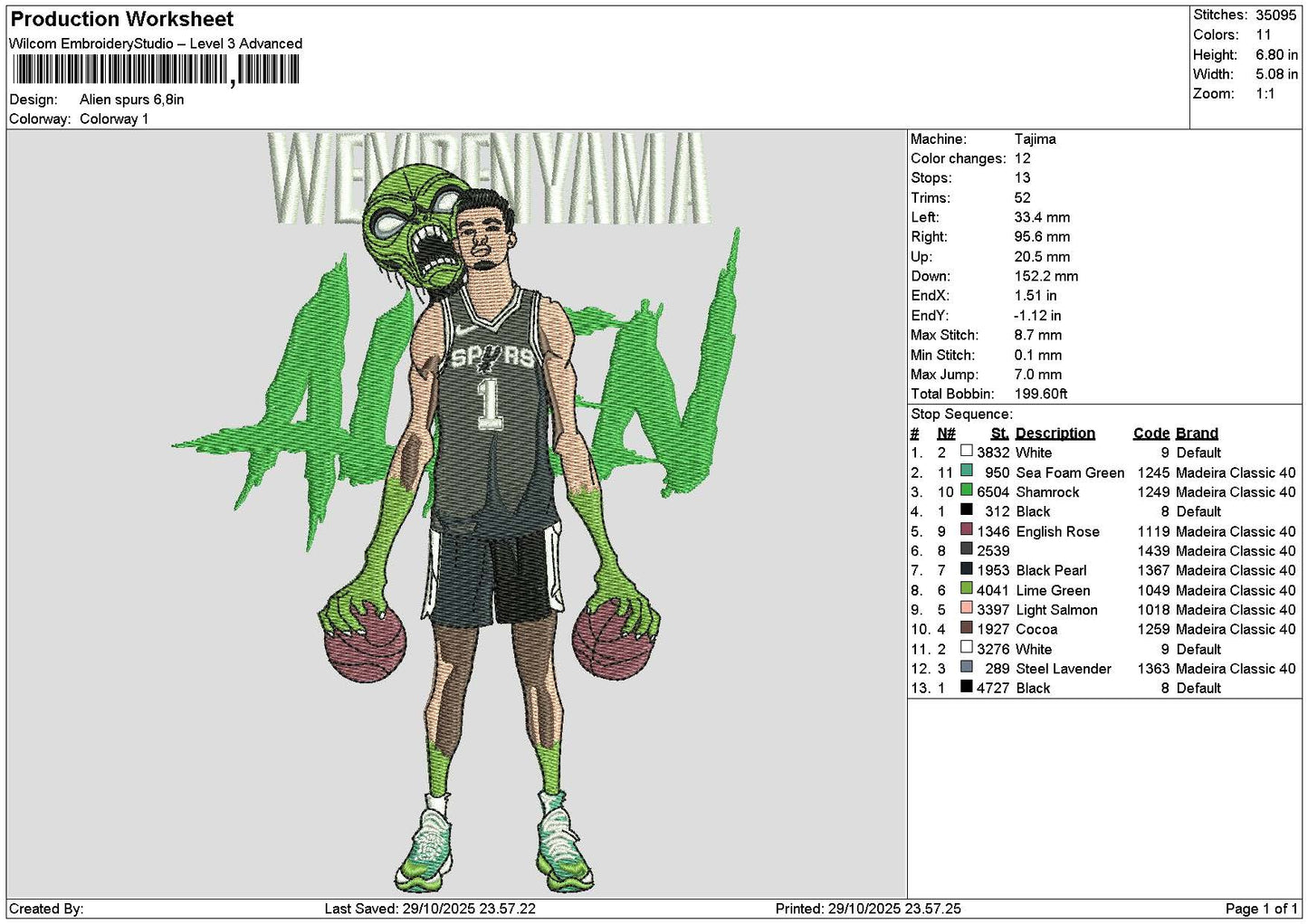 Alien2910 Embroidery File 6 sizes