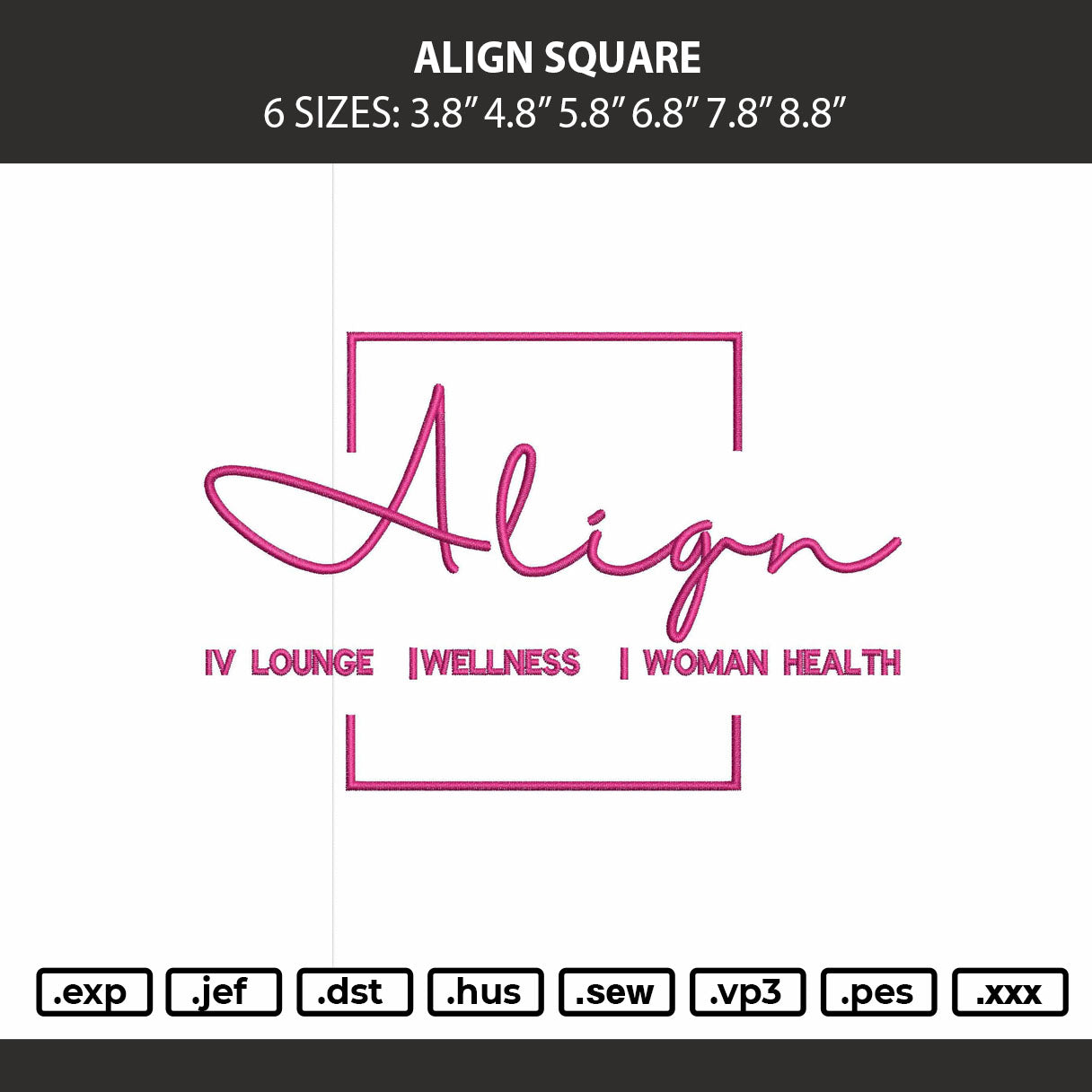 Align Text Embroidery Machine Design File 6 sizes