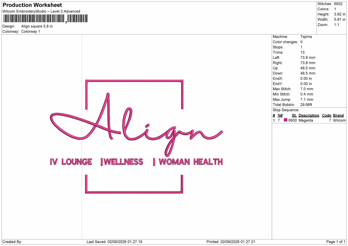 Align Text Embroidery Machine Design File 6 sizes