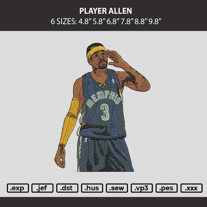 Player Allen Embroidery Machine Design File 6 sizes
