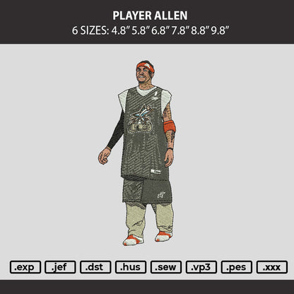 Player Allen Embroidery Machine Design File 6 sizes