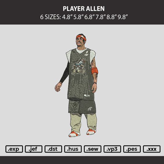 Player Allen Embroidery Machine Design File 6 sizes