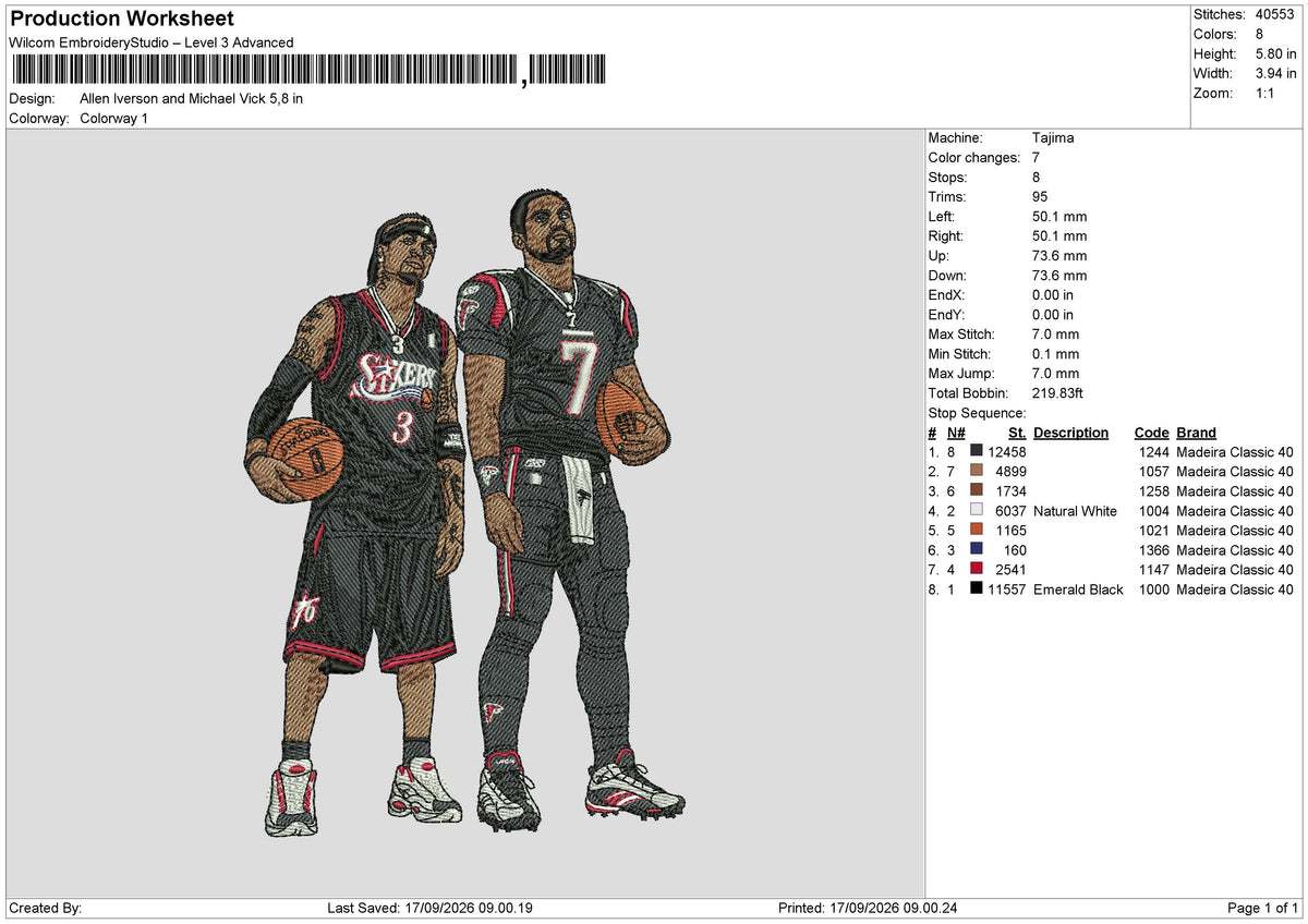 Allen Iverson and Michael Vick Embroidery Machine Design Files