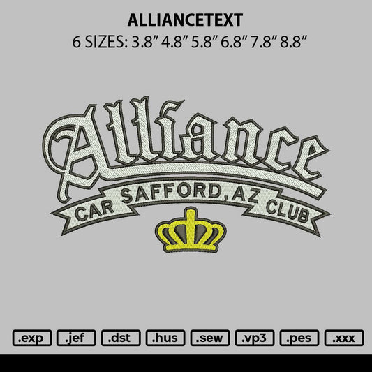 Alliencetext Embroidery File 6 sizes