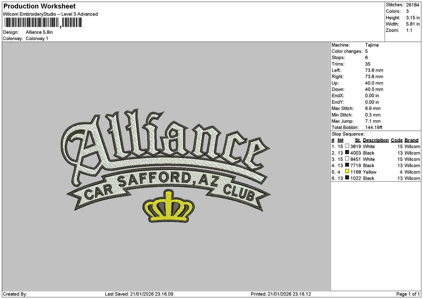 Alliencetext Embroidery File 6 sizes