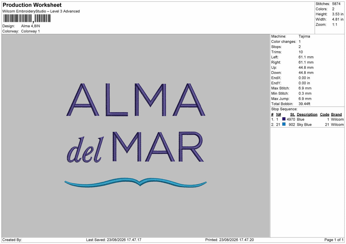 Alma Text Embroidery Machine Design File 6 sizes