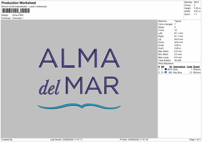 Alma Text Embroidery Machine Design File 6 sizes
