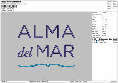Alma Text Embroidery Machine Design File 6 sizes