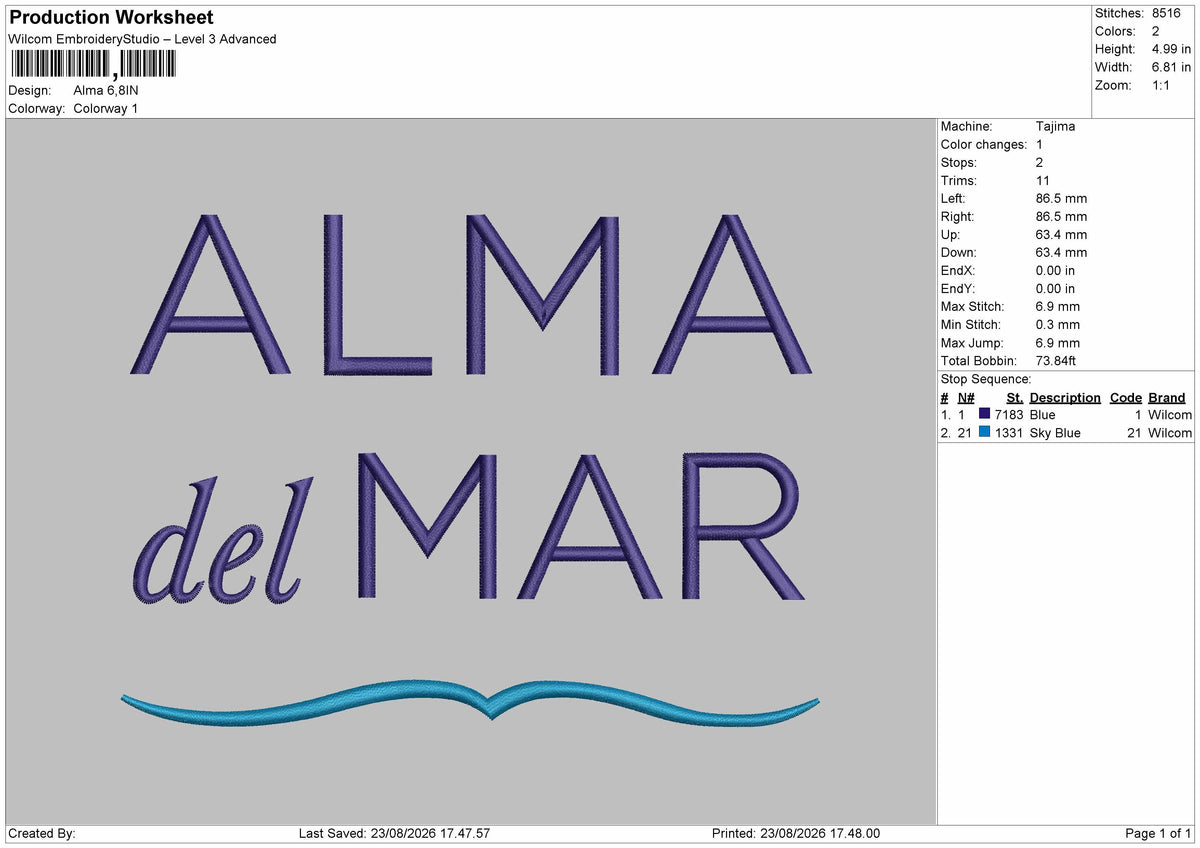 Alma Text Embroidery Machine Design File 6 sizes