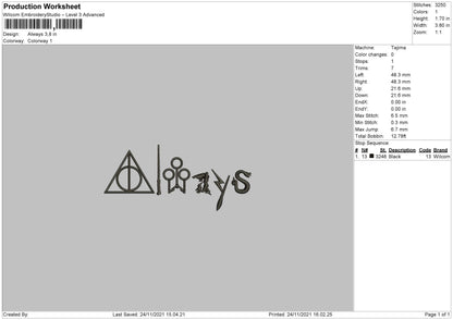 Always Text Embroidery File 4 size