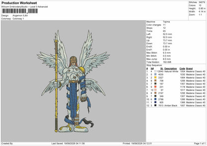 Angemon Embroidery Machine Design File 6 sizes