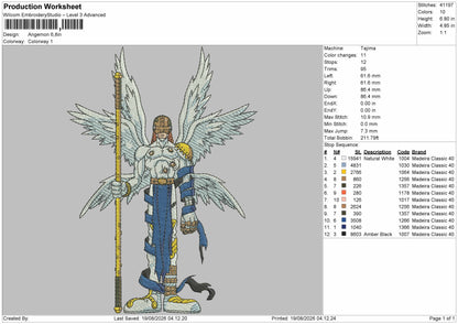 Angemon Embroidery Machine Design File 6 sizes