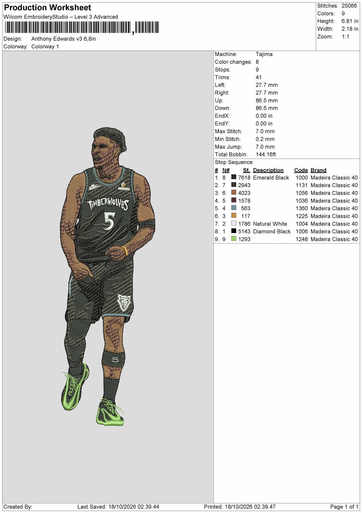Player 5 Embroidery Machine Design File 6 sizes