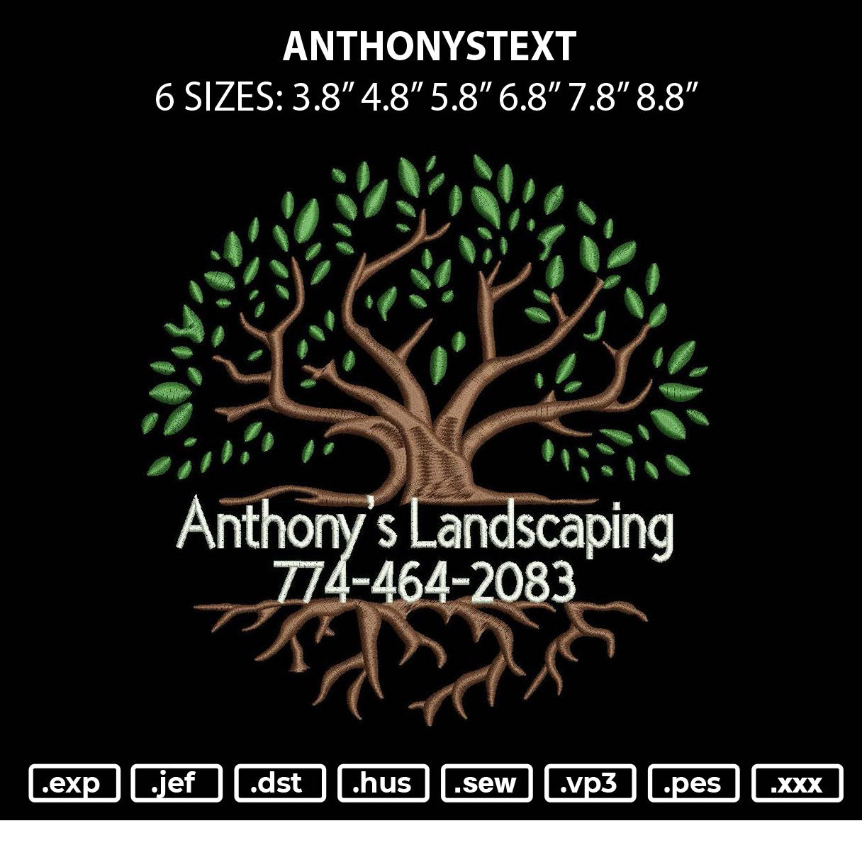 Anthonytstext Embroidery File 6 sizes
