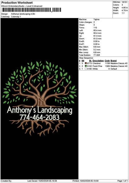 Anthonytstext Embroidery File 6 sizes