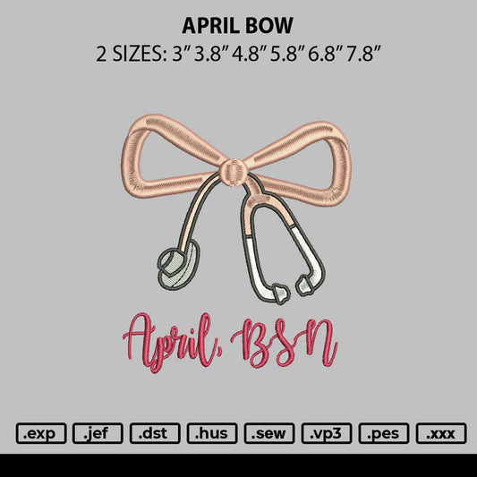 April Bow Embroidery File 6 sizes