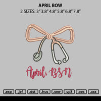 April Bow Embroidery File 6 sizes