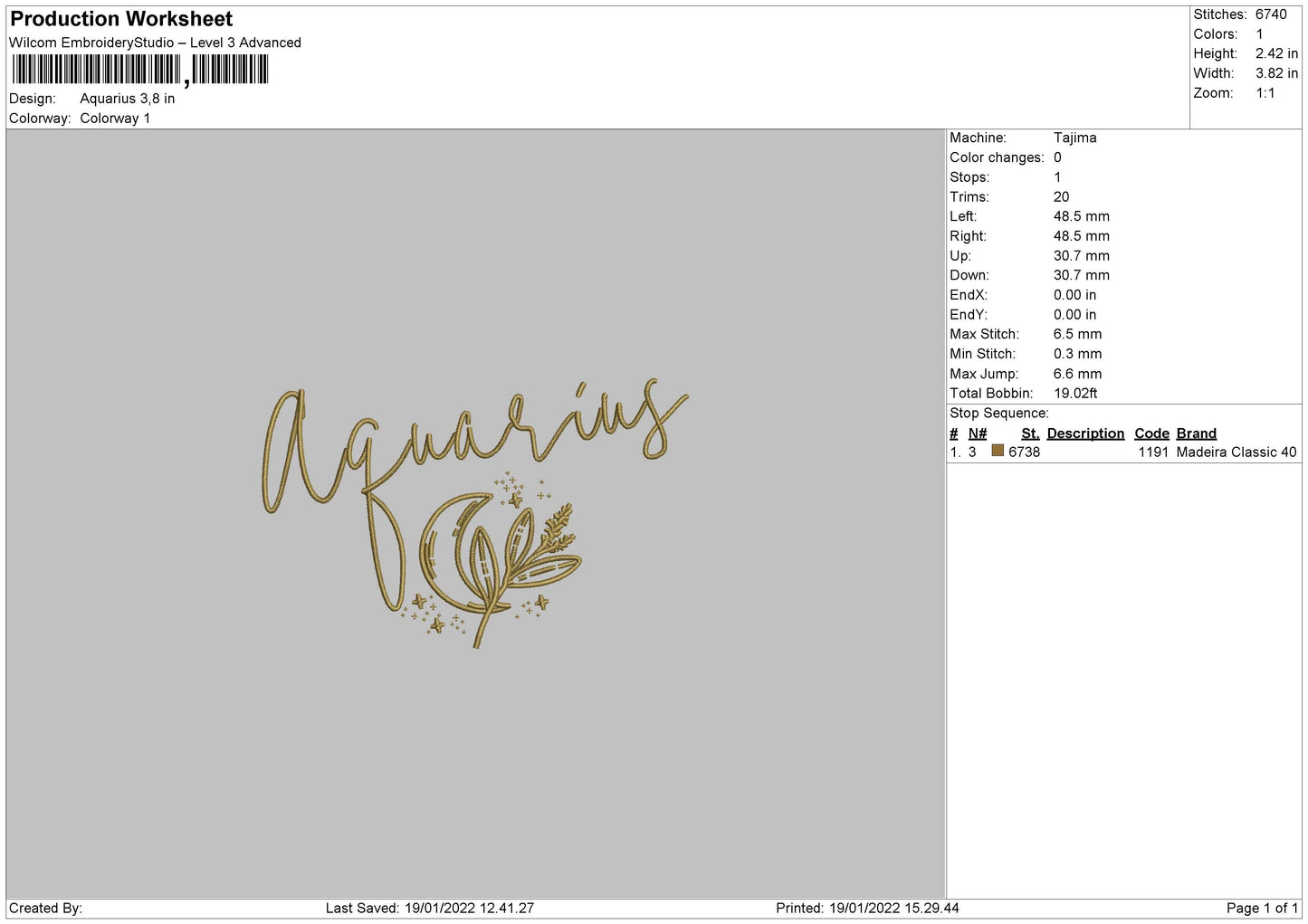 Aquarius Embroidery File 4 size