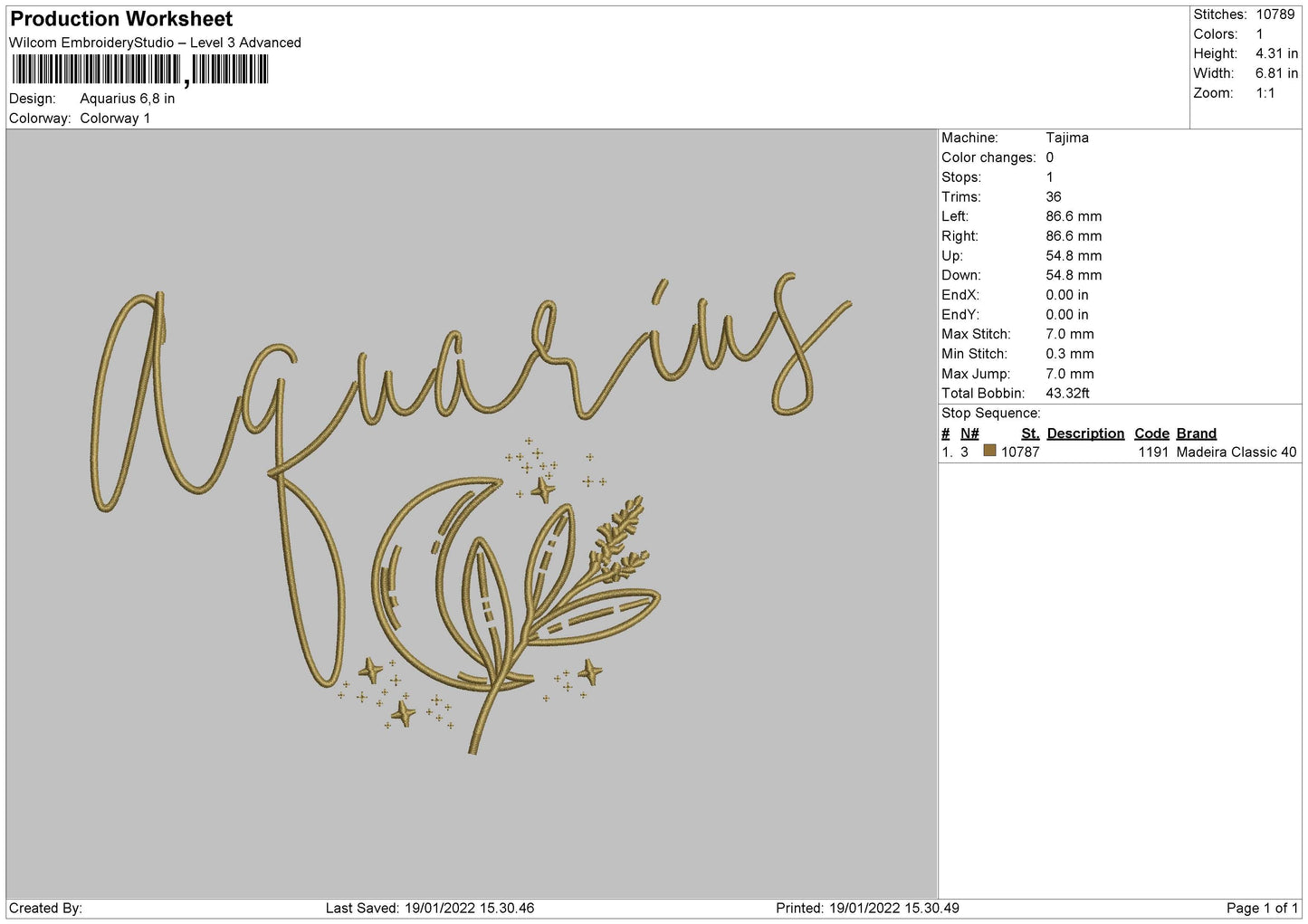 Aquarius Embroidery File 4 size
