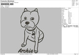 Archie Dog Embroidery File 6 sizes