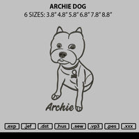 Archie Dog Embroidery File 6 sizes