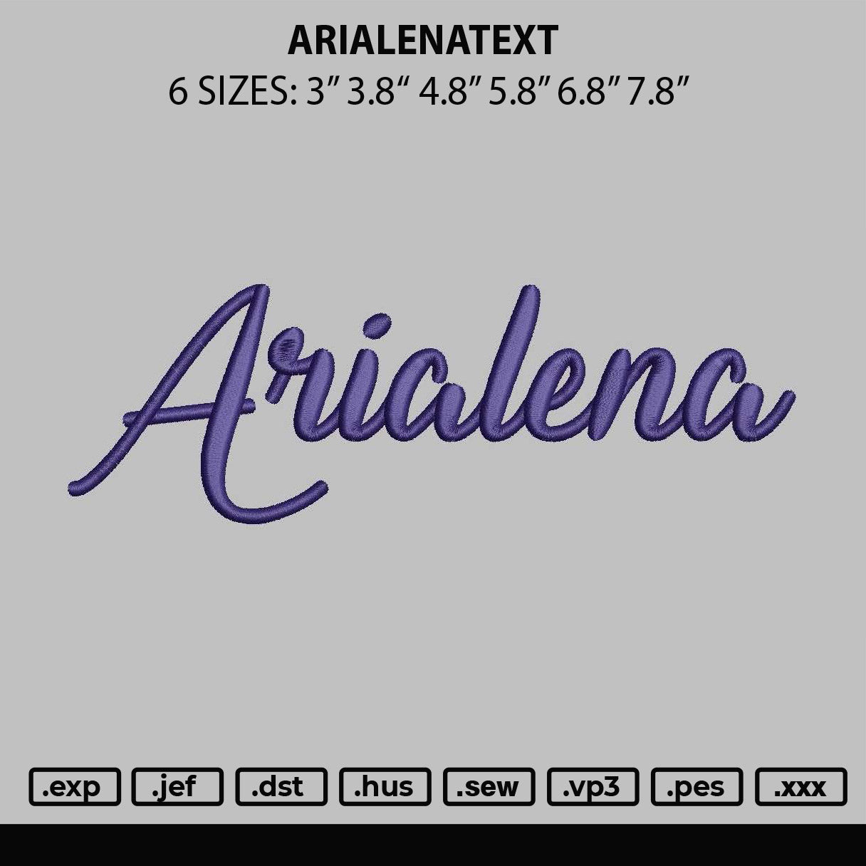 Arialenatext Embroidery File  6 sizes