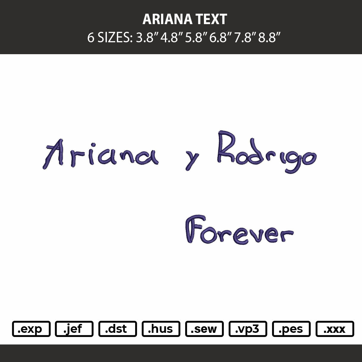 Ariana Text Embroidery Machine Design File 6 sizes