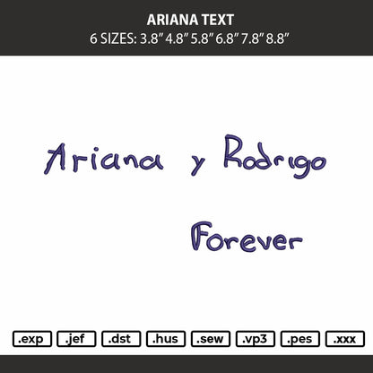 Ariana Text Embroidery Machine Design File 6 sizes