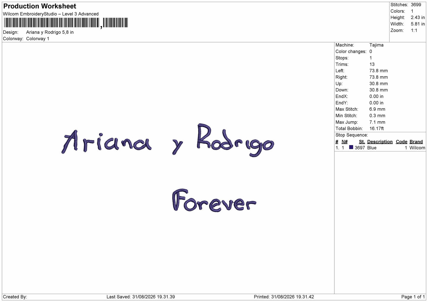 Ariana Text Embroidery Machine Design File 6 sizes
