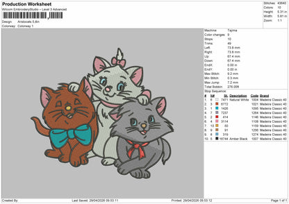 Aristocats Embroidery File 6 sizes