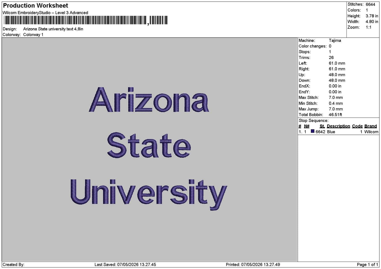 Arizonatext 01 Embroidery File 6 sizes