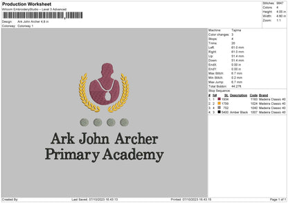 Ark J Embroidery File 6 sizes