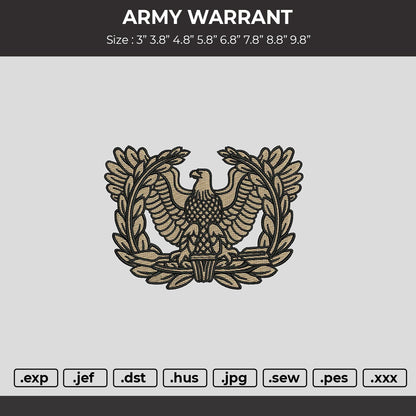 Army Warrant Embroidery File 6 sizes