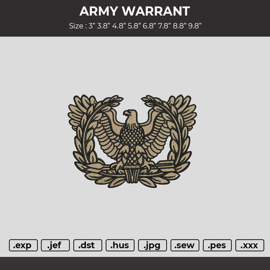 Army Warrant Embroidery File 6 sizes