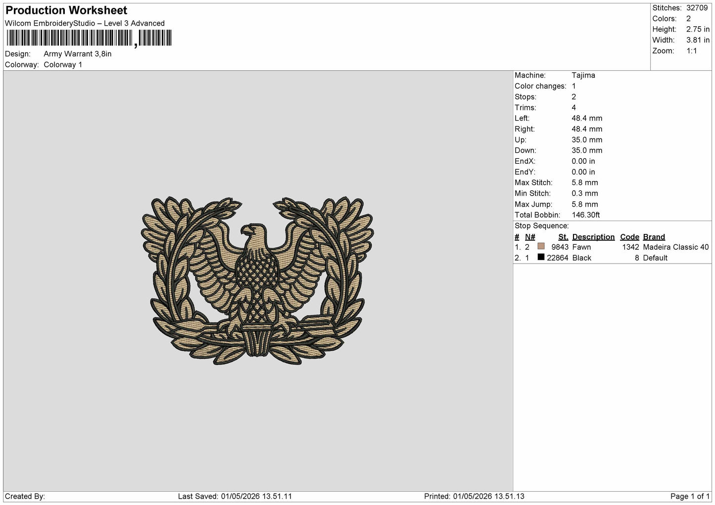 Army Warrant Embroidery File 6 sizes