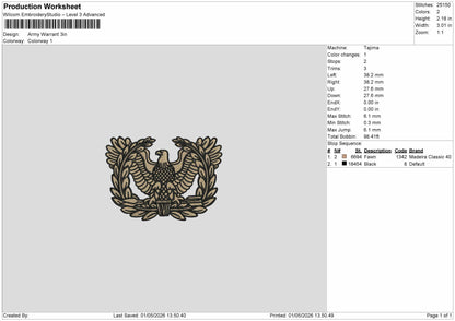Army Warrant Embroidery File 6 sizes