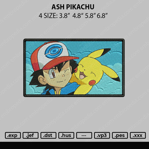 Ash And Pikachu Embroidery File 4 sizes