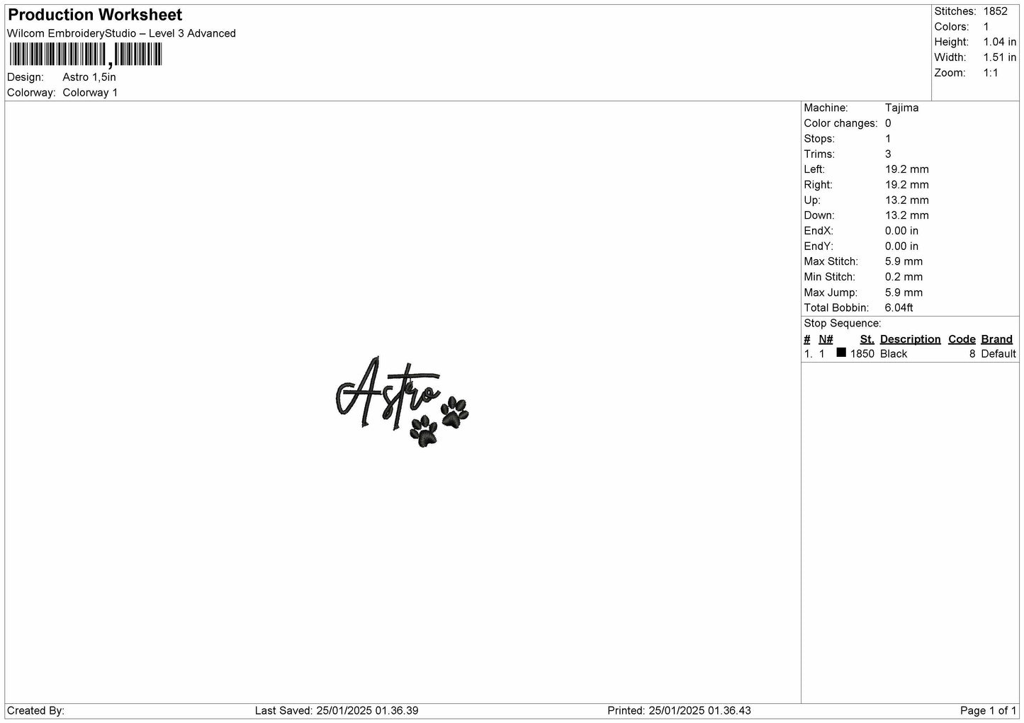 Astrotext 03 Embroidery File 6 sizes