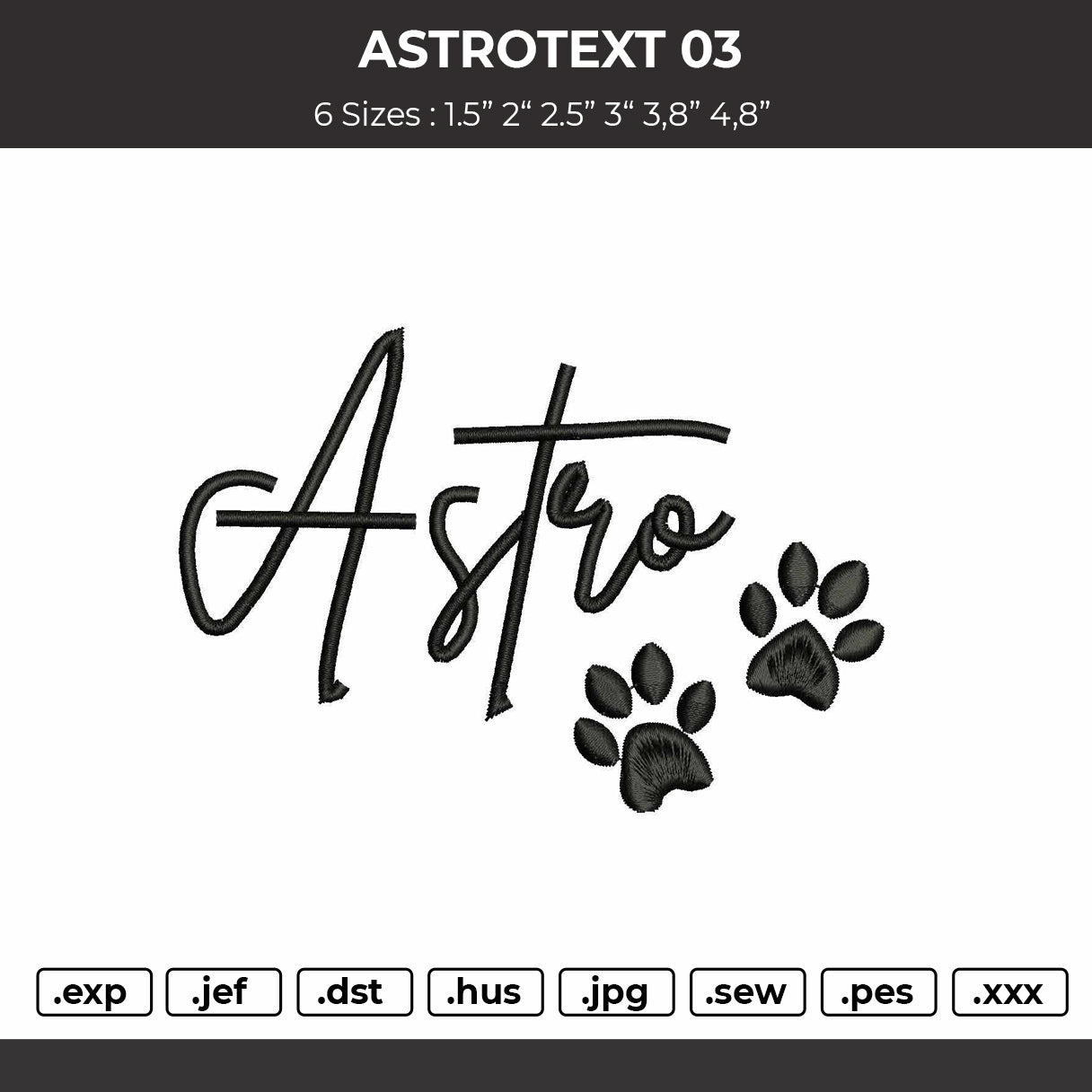Astrotext 03 Embroidery File 6 sizes