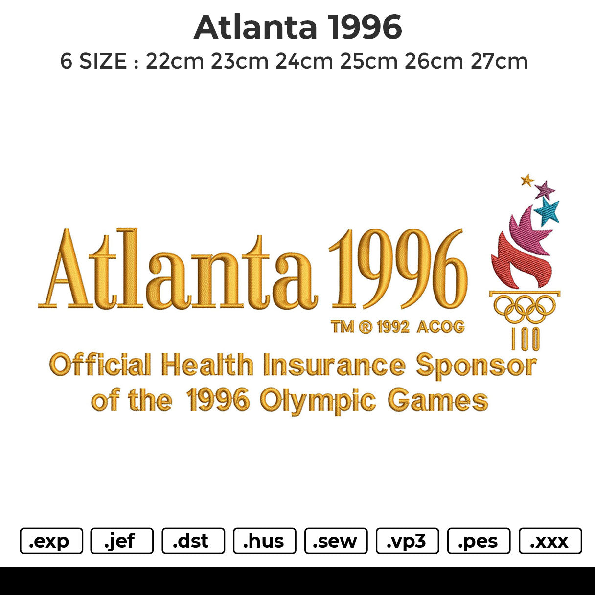 Atlanta 1996 Embroidery File 6 sizes