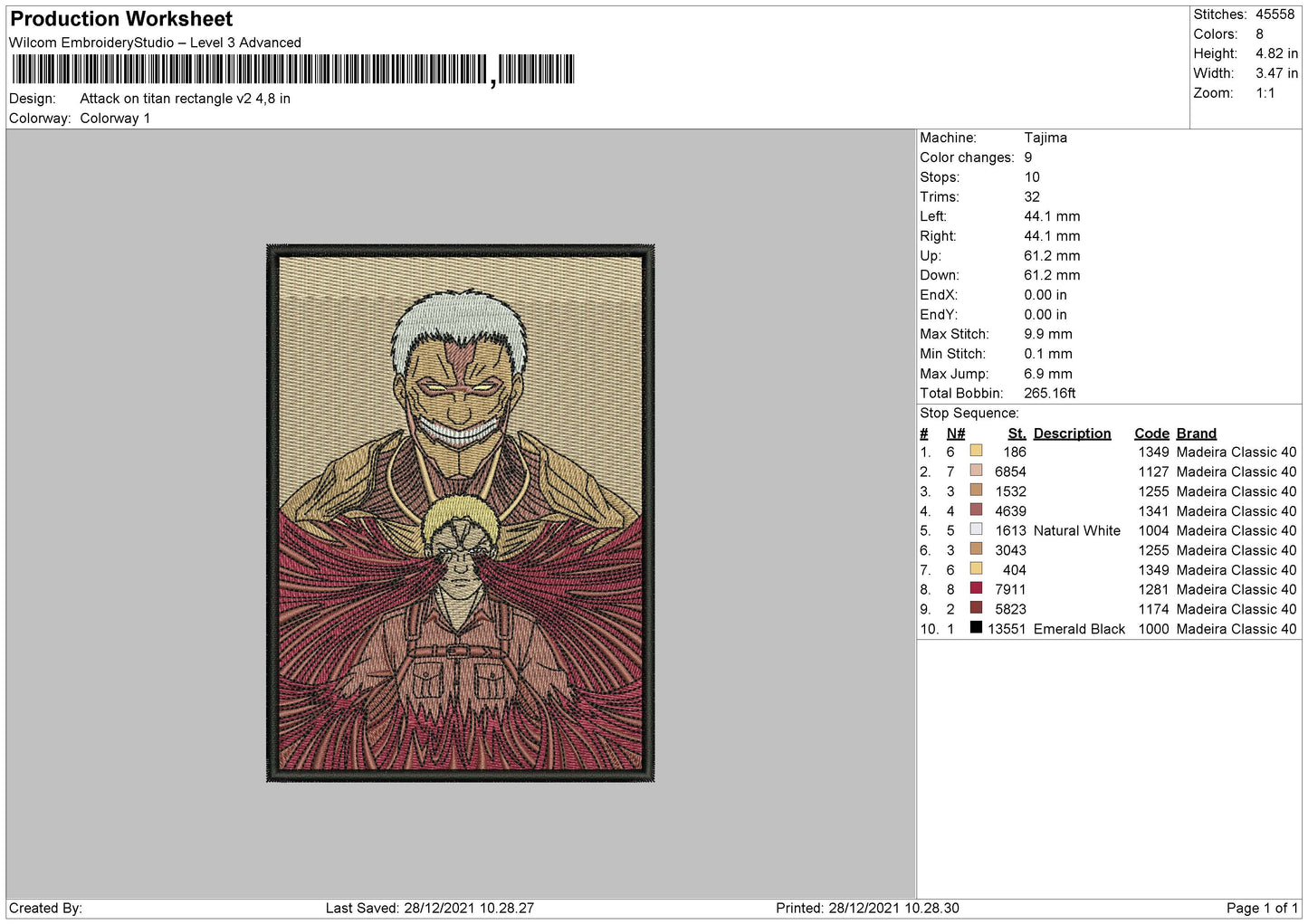 Attack On Titan Embroidery File 4 size