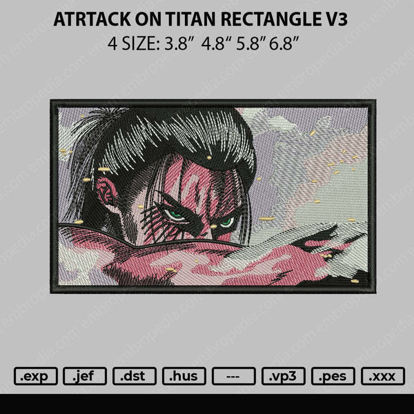 Attack On Titan Rectangle V3 Embroidery File 4 size